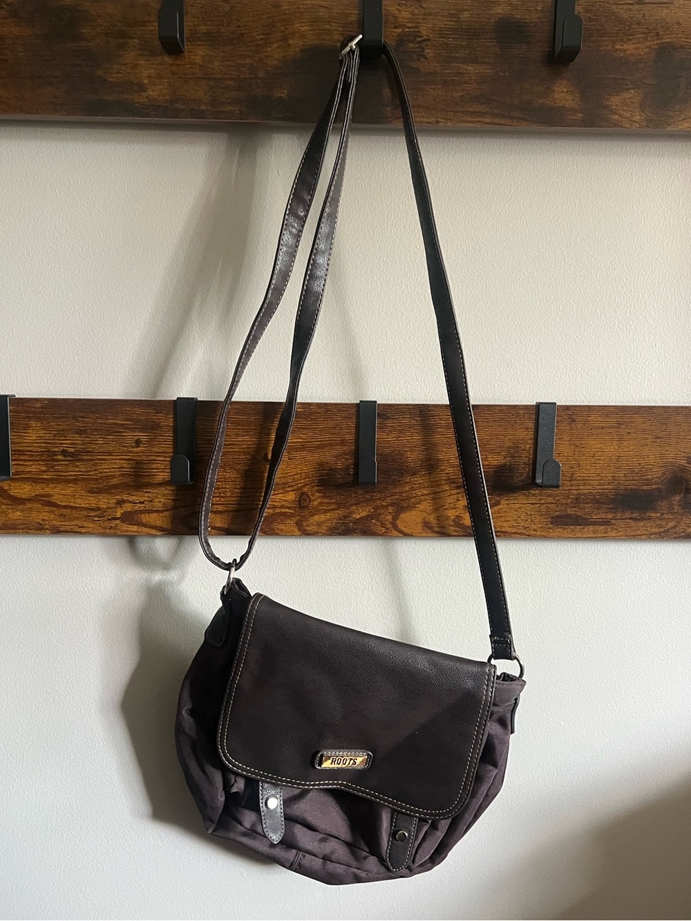 Roots Dark Brown Crossbody Bag with Flap